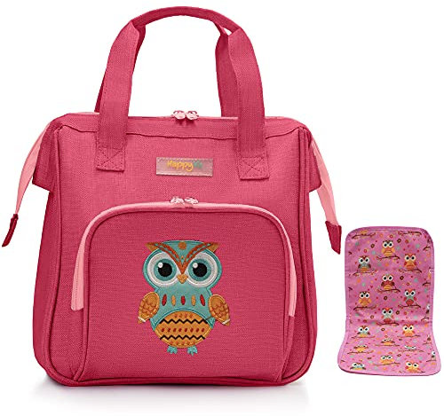 HappyVk- Rosa Puppen Wickeltasche mit Wickelunterlage- Puppenzubehör, süße Eule Stickerei