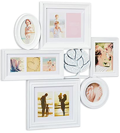 relaxdays Cadre Photo pêle-mêle, 10 Images, Collage Mural, Plastique, Souvenirs, Famille, HxL 70,5 x 70,5 cm, Blanc