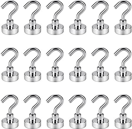BTLIN Magnethaken Klein Starker Neodym Hakenmagnet 15mm Durchmesser 8kg Belastbarkeit Magnetische Haken für Küche Garage Büro (18 Stück)