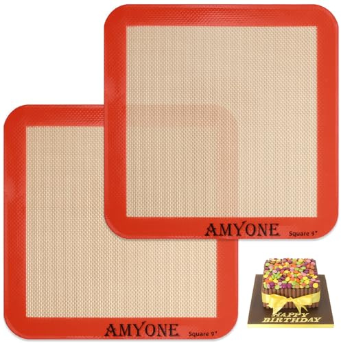 Square Silicone Baking Mats for 9 Inch Cake, 8.5 Food Grade Non-stick Reusable Silicone Mat for Baking Bread/Pastry/Toast/Pie, Professional Cookie Sheets Liners for Brownie Pan 2 PCS