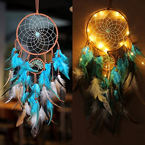 CHMMY Attrape Reve Enfant,Decoration Chambre Fille Fait Main Lumineux Attrapeur de rêves Plume Tapisserie Bohémien Accueil Chambres Mur Pendaison Mariage Décoration (Dreamcatcher-5)