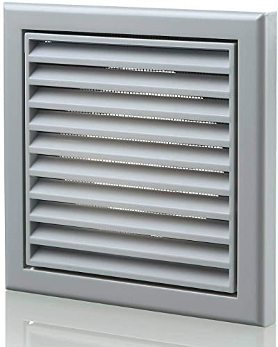 Vents 150mm Wall Vent Grille with Fly Mesh, Grey | Fixed Louvre Blades, 185 x 185mm Face, For Bathroom And Kitchen Extract Systems