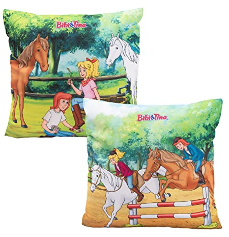 United Labels Bibi & Tina Kissen, Kopfkissen 30x30 cm, Bunt, Sofakissen mit Pferdemotiv, Dekokissen für Fans