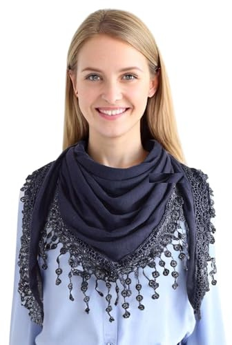 GFM® Dreieckstuch aus Jersey, mit Spitze und Quasten (TRI-PLN)