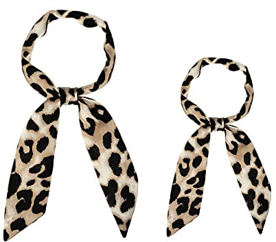 Allegra K 2 Stücke Damen dünner Schal Leopard bedrucktes Haarband langes Halstuch Halstuch Hellbraun Hellbraun 88x5cm