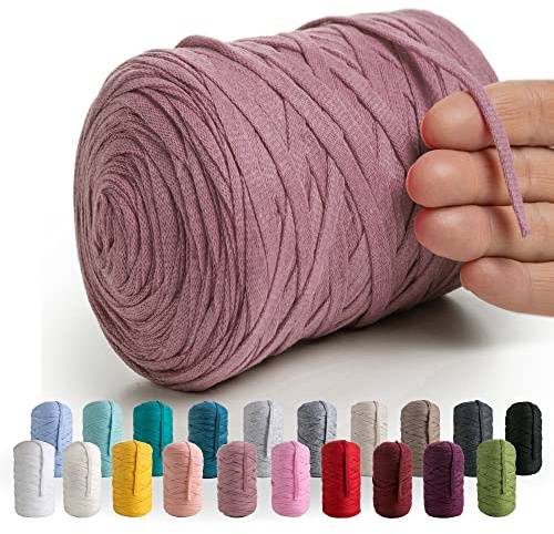 MeriWoolArt® Baumwollgarn Band Violett - 10mm T-Shirt Band Garn für Stricken, Makramee, Häkeln, Weben, Geschenkband - 150 m Baumwollband (Pflaume)