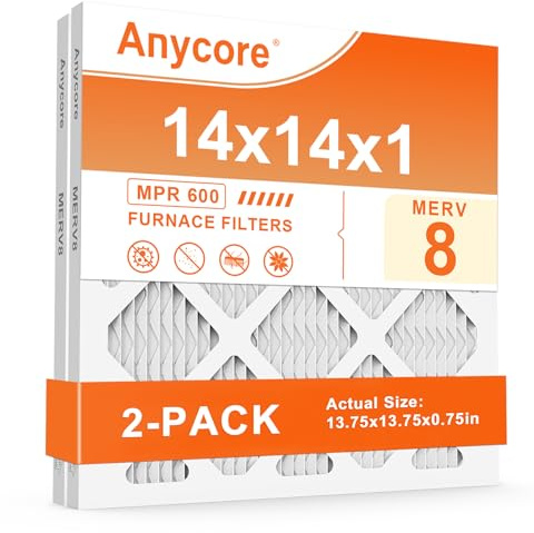 Anycore 14 x 14 x 1 AC Ofen-Luftfilter, MPR 600, 2 Stück MERV 8 plissierte HVAC-Filter (genaue Maße 34,9 x 34,9 x 1,9 cm)