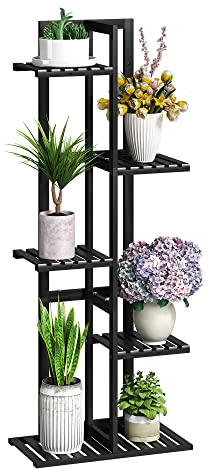 BMOSU Bamboo Plant Stand for Indoor Outdoor Plants Corner Tall Plant Shelf 6 Potted Holder Shelf Plant Rack Holder Display Rack(Black)