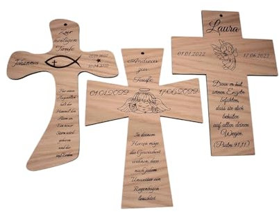 Generisch Kreuz Taufkreuz Kinderkreuz mit Namen und Taufspruch personalisiert verschiedene Motive Eiche (24 x 17 cm)