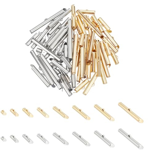 UNICRAFTALE Ca. 64 STK 2 Stile 2 Farben Edelstahl Schiebeverschluss Schmuck Endkappen Crimp Endkappen Tube Schnallenverschlüsse Für Perlenwebstühle Multi Strand Halskette Schmuckherstellung 8.5~40 mm