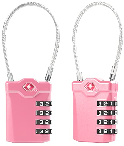 Diyife Kofferschloss Gepäckschlösser, TSA Zahlenschloss(2 Stück, Rosa) | 4 Stellig, Öffnung Alarmanzeige, 14 cm Flexibles Kabel, TSA Vorhängeschloss, Für Koffer Gepäck Rucksack Schul Gym Kabinett