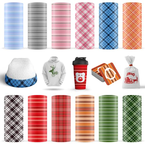 LUCKIGUCK Infusible Transfer Ink Sheets 12 Stück/Set, Vorgedrucktes gefärbtes Sublimationspapier 4.5X 12 Eisen auf T-Shirt und Tasse (Plaid 1)