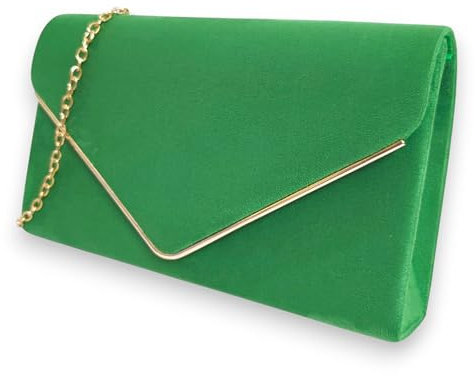 fi9 Bolso de mano de ante liso para mujer, para novia, graduación, boda, noche, fiesta, bolso de mano, Green, Medium