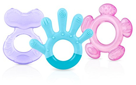 Nuby 3 Step Soothing Teether 3 Piece Set- Front, Middle, Back Teeth Teething- Pink/Purple, 3 m+