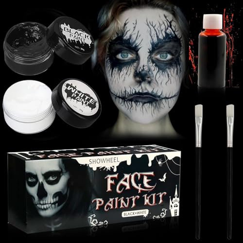 Maquillaje de Halloween, colores corporales en blanco y negro, juego de maquillaje de payaso de Halloween, colores de pintura corporal para maquillaje teatral, maquillaje de carnaval, fiesta de