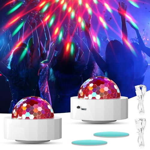 Multi Colour Mini Disco Ball Light - 2Pcs Portable Sound Activated DJ Lights, USB Rechargeable LED for Parties, Kids, Bar, Car, Halloween, Christmas