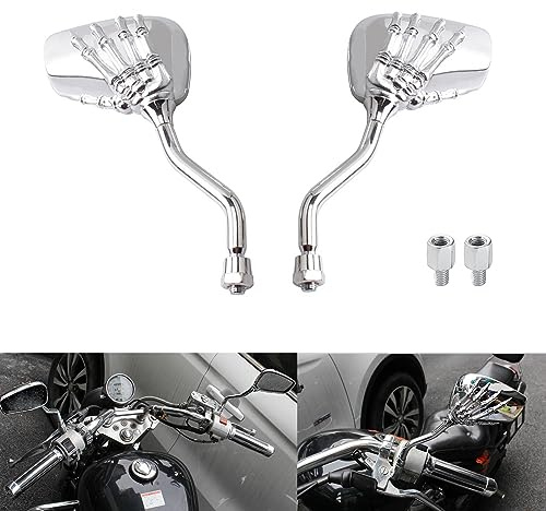 AULESSE 1 Pair Left Right Universal Motorcycle Rear View Mirrors, | Scooter Chrome Skull Hands Claw Side Mirrors, with 8mm and 10mm Screws, For Motorcycles, E-Bikes (Silver)