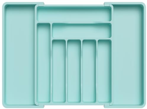 Lifewit Organizador de Cubiertos de Cajón, Bandeja de Cubiertos Expandible para Cajón, Portacubiertos y Portacucharas, Tenedores, Cuchillos, Almacenador Grande, Turquesa