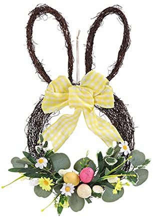 Osterkranz mit Ostereiern und Langen Hasenohren 2022 Sonnenblume Runde Waben Anhänger Biene Festival Weben Seil Handwerk Balkon Home Hanging Decor Osterkranz mit Blumen dekorativer (C, One Size)