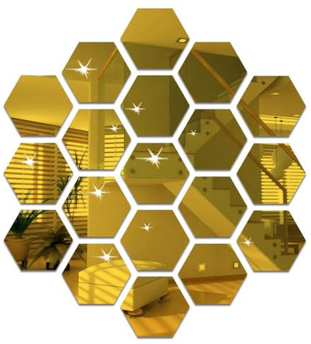 RHQFDM 12 Pezzo Honeycomb wall mirror sticker Oro wall mirror stickers Acrilico mirror wall sticker Piastrelle Autoadesivo Specchio per il bagno Casa Camera da letto Soggiorno Decor