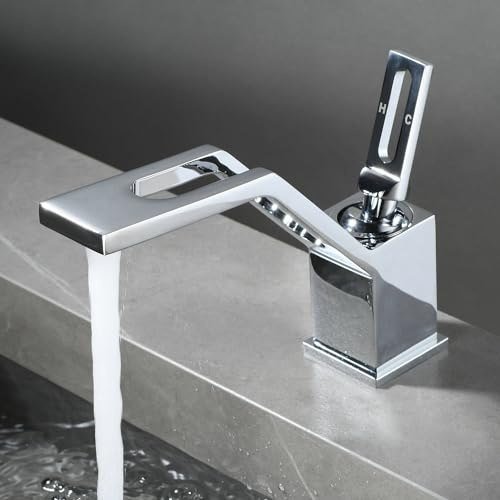 SHUNLI Chrome Bathroom Sink Taps - Modern Basin Mixer Tap Suqare Bathroom Mixer Taps - Brass Bathroom Taps for Basin Sink