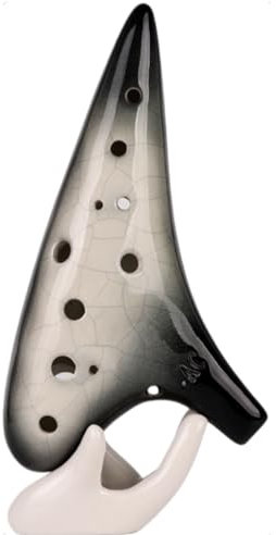 ZETONG Keramik Okarina 12 Loch Alt C Crackle Pattern Okarina mit Textbuch und Schutztasche, perfekt für Anfänger und professionelle Auftritte (Crack Gradient Black)