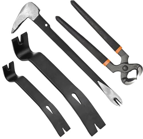 WEDO Brechstangen-Set, 4-teilig, 30,5 cm Krallen-Hebeleisen, Hartstahl, 20,3 cm Endschneider, CRV, 17,8 cm + 25,4 cm flache Brechstange, CRV-Brechstange, Nagelabzieher-Set, Schneidezange für Umbau,