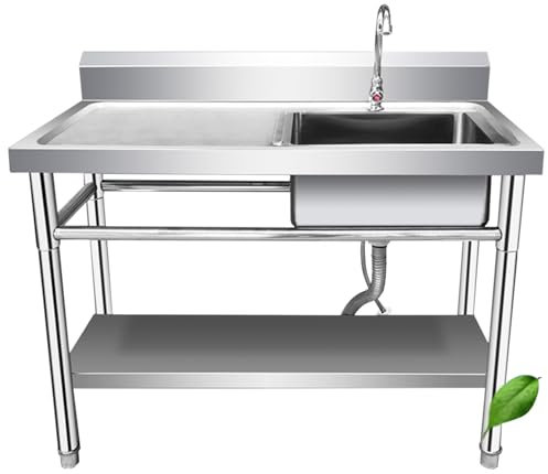 Lavello da Cucina Mobile,Lavandino Esterno 1 Vasca in Acciaio Inox 304,Lavabo di Utilità da Giardino Campeggio, Lavatoio Commerciale Autoportante Professionale, con Rubinetto e Alzatina(100x60x80cm)