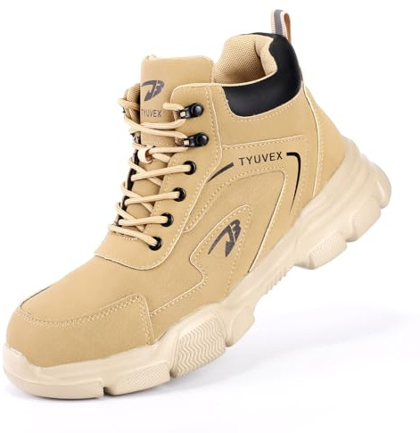 TYUVEX Bottes de sécurité pour homme et femme - Imperméables - Avec embout en acier - Légères et confortables - Antidérapantes, kaki, 45 EU