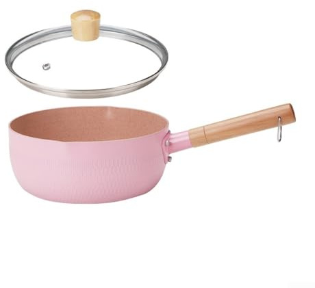Sauce Pan with Lid, Nonstick Small Cooking Pot Milk Heating Saucepan Soup Pot with Cool Handle, Pour Spout, Stone Granite Coating, Induction Compatible(Pink 18cm)