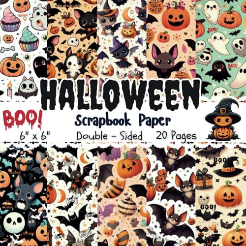 Halloween Scrapbook Paper: 6x6 (15,24cm x 15,24cm | 20 Double-Sided Sheets | Decorative Craft paper Pad | For Journaling, Card Making, Origami | With Pumpkins, Ghosts, Bats, Spiders, Witches Creepy