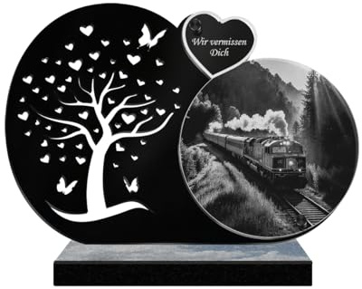 ETERNEL - Personalisierte Grabplatte Schmetterlingsbaum - Zug Foto und personalisierbarer Text, lasergravierte Grabplatte für Hommage, Grabplatte, Grab, Bestattung