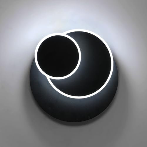 DELIPOP Applique Murale Intérieure LED, 15W Moderne Lampe Murale LED Ronde, Rotation 350° Luminaire Murals en Acryliquel pour Salon Chambre Escalier, 6500K lumière blanche froide, Noir