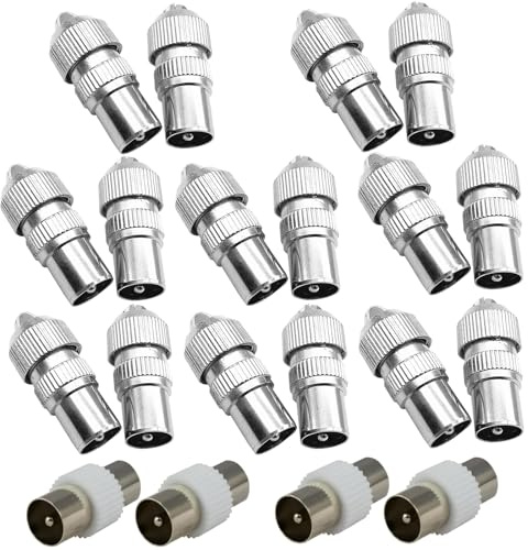 QXCFTW 20pcs TV Aerial Connector, Coax Connectors, TV Ariel Connections, 4 Female to Female, 16 Male Coaxial, for use with Satellites, Internet Cables, Antenna Cables, Audio-Visual Equipment