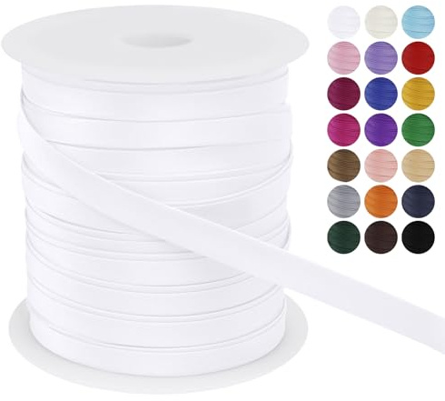 LEREATI Schrägband 10mm x 50m, Einfassband zum Nähen Doppelt Gefaltetes Stoffband aus Polyester Hemming Tape Satin, Nahtband zum Nähen Basteln Dekorationen DIY Handwerk (Weiß)