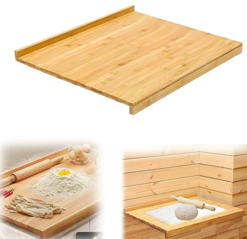 Planche à Découper, 50 x 41 cm Planche à Pâtisserie Réversible en Bambou Planches à Découper Multifonction, Planche de Cuisine avec Rebord Pratique pour Pétrir, Couper et Cuire