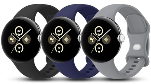Tobfit 3 stycken armband för Google Pixel Watch 2 armband/Pixel Watch 3 41 mm armband män kvinnor, silikon ersättningsarmband klockarmband för Google Pixel Watch 3 41 mm/2/1 (L,svart/blå/grå)