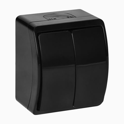 Aufputz Doppelschalter Lichtschalter Wandschalter IP44 schwarz 230V