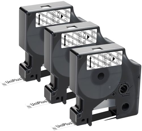 UniPlus 3x Kompatibel 9mm Etikettenband als Ersatz für Dymo D1 40910 S0720670 Schwarz auf Transparent für Dymo LabelManager 160 280 PnP 360D 210D 420P LabelWriter 450 DUO LabelPoint 100 150 250