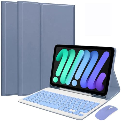 EHLCYS Funda con Teclado para iPad Mini 5/4/3/2/1 7,9 Pulgadas, Español Ñ Teclado Bluetooth Magnético Desmontable En, Funda Ultrafina Tipo Folio con Soporte para Bolígrafo Y Ratón,Púrpura