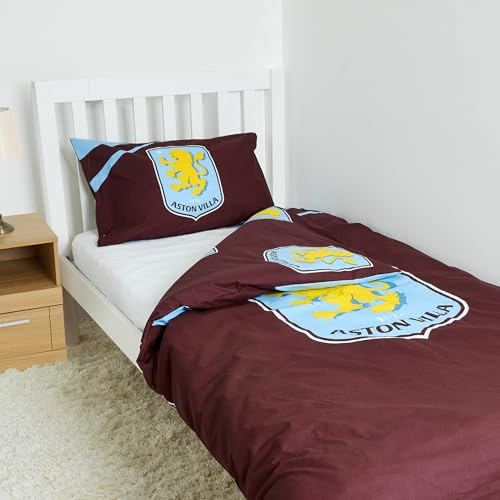 Officially Licensed Aston Villa FC Single Bedding Set – Reversible and Includes Pillowcase – Perfect for Kids – For Villans