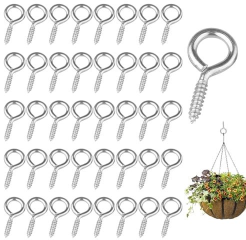 Eye Hooks Screw,40PCS Eyelet Screws, Eyed Screw Hook 30mm,Self Tapping Screws, Tightening Screw, Ring Screw, Ceiling Hook, Galvanized Eyebolt, Screw Hole Nail, for DIY Cork Crafts Curtain Rope Hanging