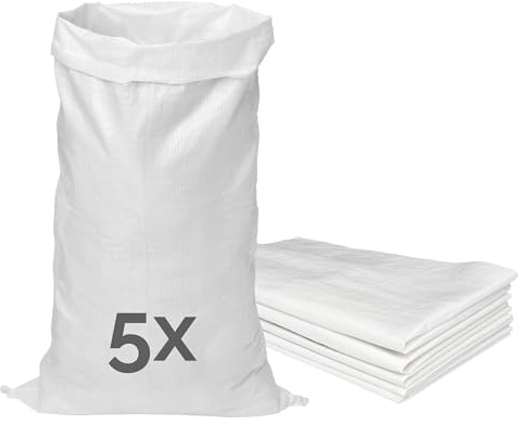 Garronda Buste da Imballaggio 105x65 cm Set 5 Pezzi Bianco GD-0161 | Sacchi in Polipropilene Portata 50 kg per Cereali Farina Mangimi Prodotti Sfusi