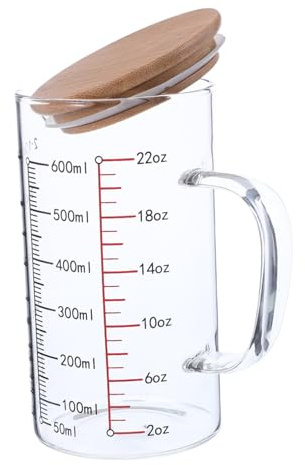 GLEAVI Vaso Medidor de Vidrio con Tapa y Asa Ergonómica Resistente al Calor para Cocina y Microondas Transparente con Precisa para Medición Exacta Repostería