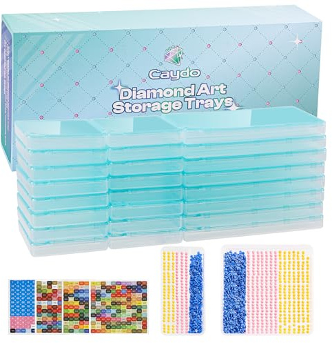Caydo 24 PCS Diamond Art Storage Trays with Lids, 2-in-1 Diamond Art Accessories for Diamond Arrangement & Storage
