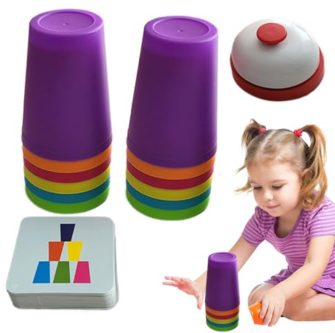 Gupcaqosjw Lot de 12 gobelets empilables avec minuterie - Pour l'entraînement à la concentration - Jeu d'adresse pour la famille, les anniversaires d'enfants