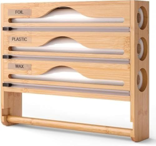 Carta Per Alimenti, Dispenser Di Pellicola In Alluminio Con Taglierina E Porta Cucina, Portarotoli Da Cucina 3 Rotoli,Supporto Portaoggetti Per Parete,Alluminio Rotolo Alimenti