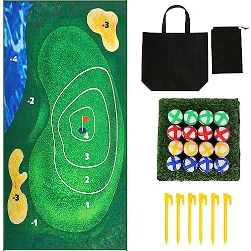 Toaboa 26 Minigolf Set Spielzeug 150x80cm Golf Spielzeug Reißfestigkeit Golf Game Play Set mit 16 Klebriger Ball, 6 Bodenanker, Kunstrasen, 2 Aufbewahrungstaschen Ballmatten Geschenk für Kinder