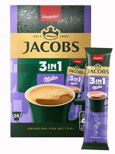 Jacobs 3 in 1 con Milka, Bevanda al Caffè Istantanea in Polvere, Miscela con Cioccolato, 24 Bustine Monodose, Wunderbar Edition