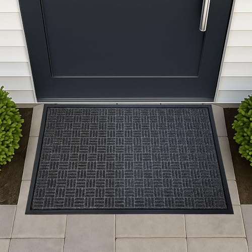 Ultralux Indoor Outdoor Rubber Scraper Door Mat Non-Slip 90x150cm Dark Grey | Large Premium Heavy-Duty Absorbent Front Door Rug, Waterproof Backing Dirt Trapper Mat for High-Traffic Areas Barrier Doormat